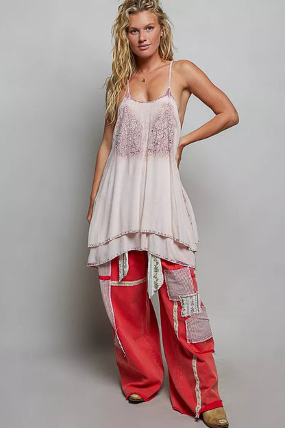 POL Solid Vintage Wash Embroidered Sleeveless Cotton Mini Dress - Bitsy Gypsy Boutique