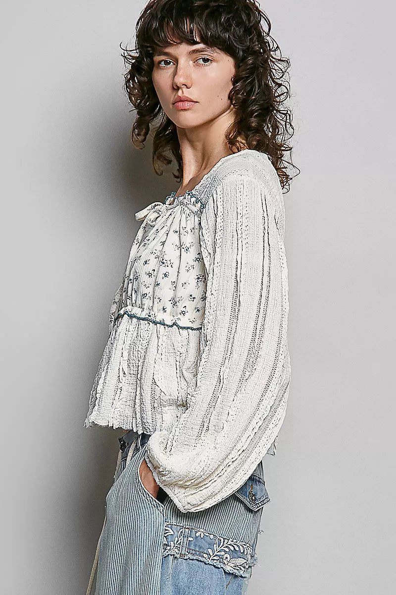 POL Square Neck Lace Long Balloon Sleeve Top - Bitsy Gypsy Boutique