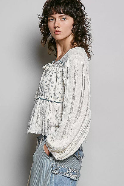 POL Square Neck Lace Long Balloon Sleeve Top - Bitsy Gypsy Boutique