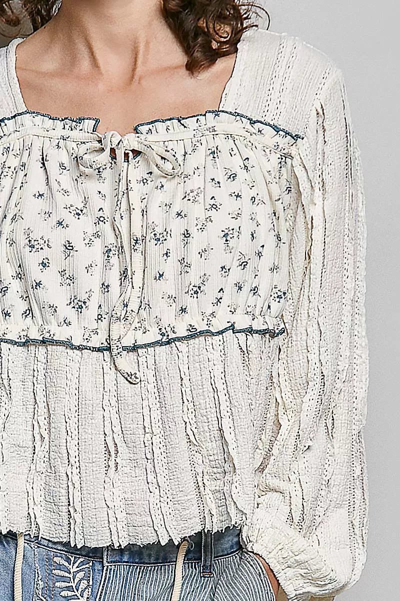 POL Square Neck Lace Long Balloon Sleeve Top - Bitsy Gypsy Boutique