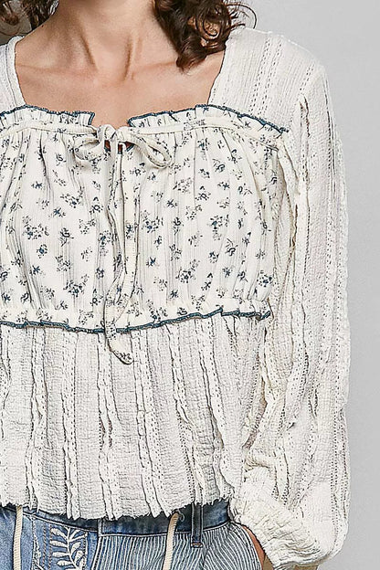 POL Square Neck Lace Long Balloon Sleeve Top - Bitsy Gypsy Boutique