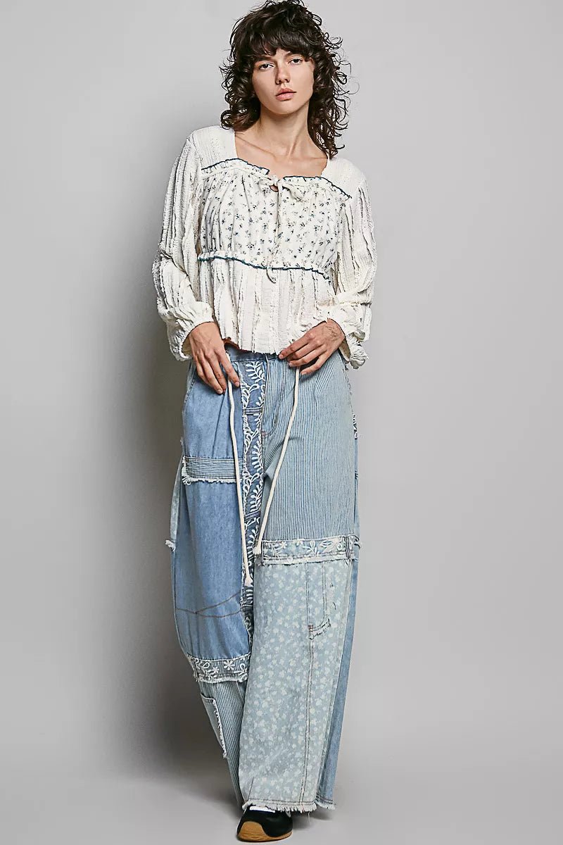 POL Square Neck Lace Long Balloon Sleeve Top - Bitsy Gypsy Boutique