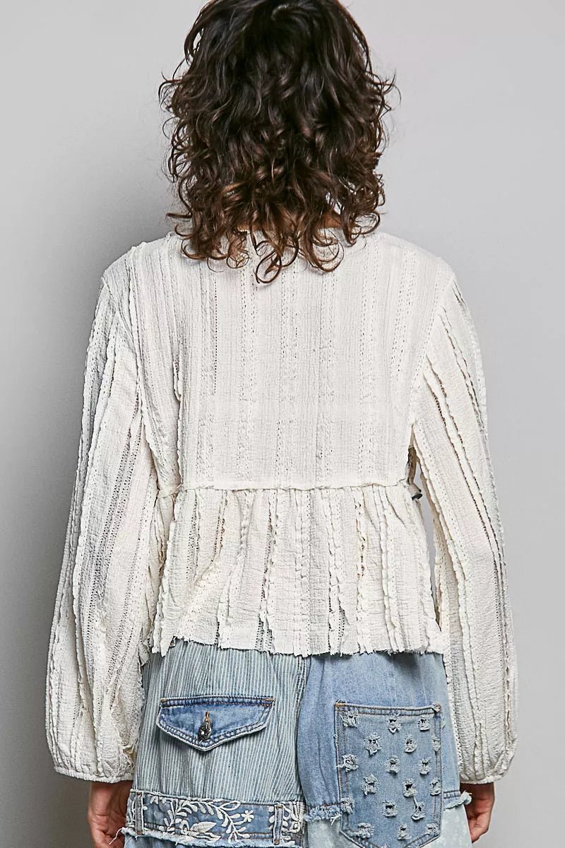 POL Square Neck Lace Long Balloon Sleeve Top - Bitsy Gypsy Boutique