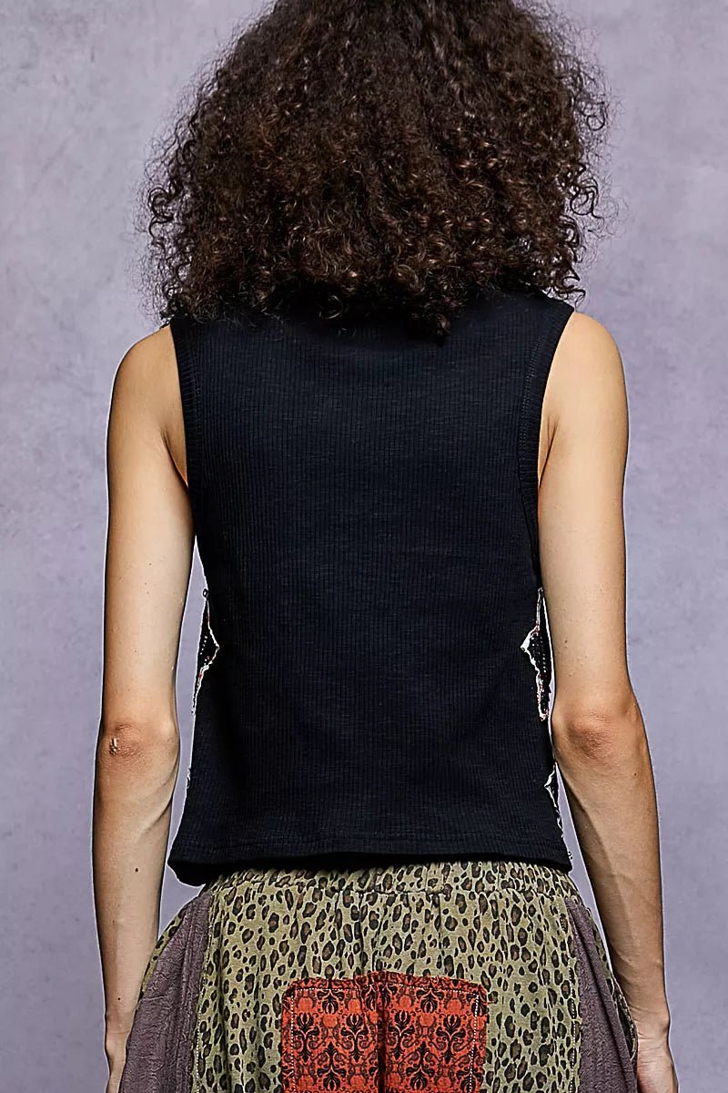 POL Star Patch V - Neck Cropped Ribbed Tank - Bitsy Gypsy Boutique