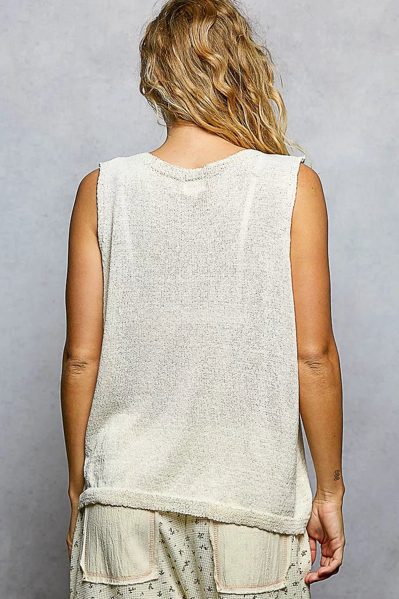 POL Strawberry Pattern Round Neck Sleeveless Sweater Top - Bitsy Gypsy Boutique