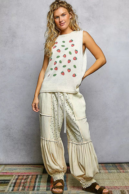 POL Strawberry Pattern Round Neck Sleeveless Sweater Top - Bitsy Gypsy Boutique