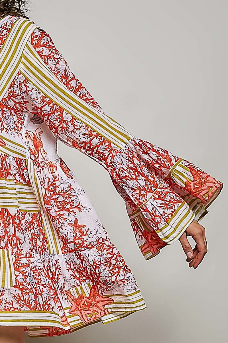 POL Striped Floral Long Sleeve Mini Dress with Pintuck Detail - Bitsy Gypsy Boutique