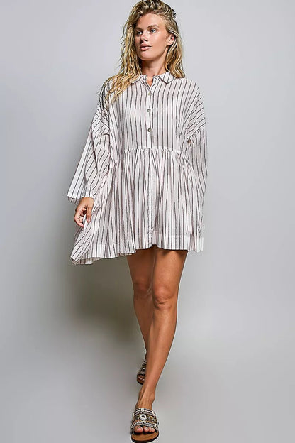 POL Striped Gathered Waist Woven Shirt Dress - Bitsy Gypsy Boutique