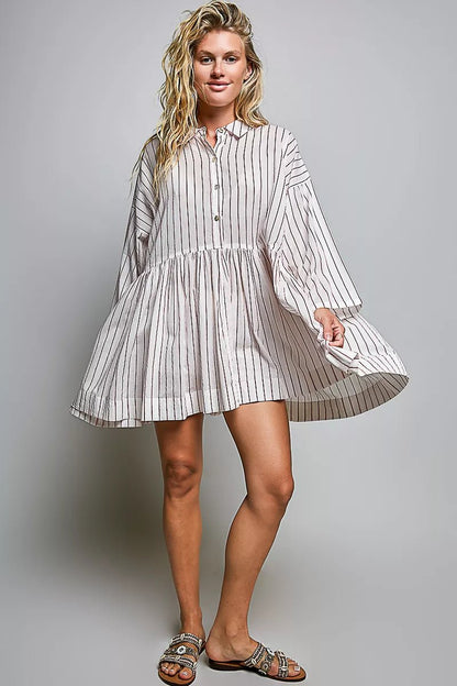 POL Striped Gathered Waist Woven Shirt Dress - Bitsy Gypsy Boutique
