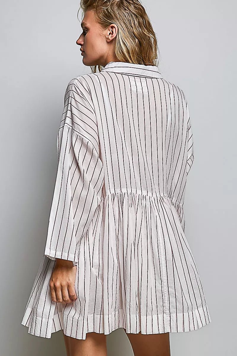 POL Striped Gathered Waist Woven Shirt Dress - Bitsy Gypsy Boutique
