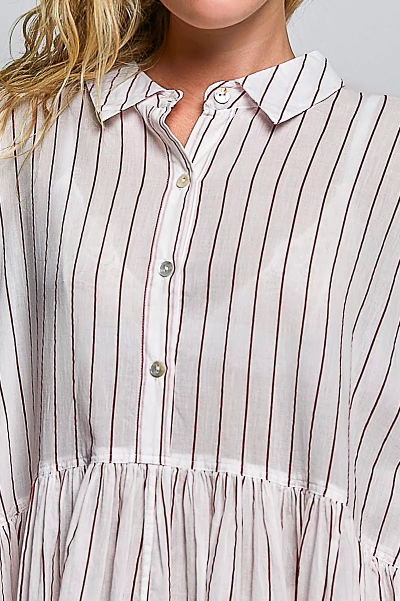 POL Striped Gathered Waist Woven Shirt Dress - Bitsy Gypsy Boutique