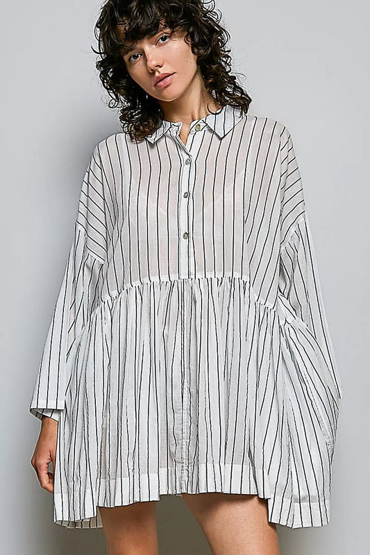 POL Striped Relaxed Fit Shirt Dress - Bitsy Gypsy Boutique
