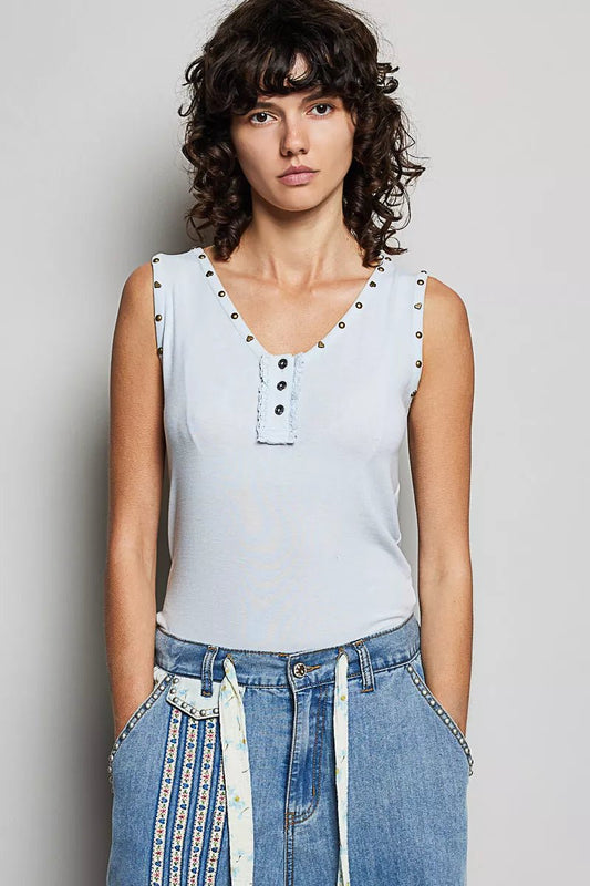 POL Studded Trim Button - Front Ruffle Detail Tank - Bitsy Gypsy Boutique