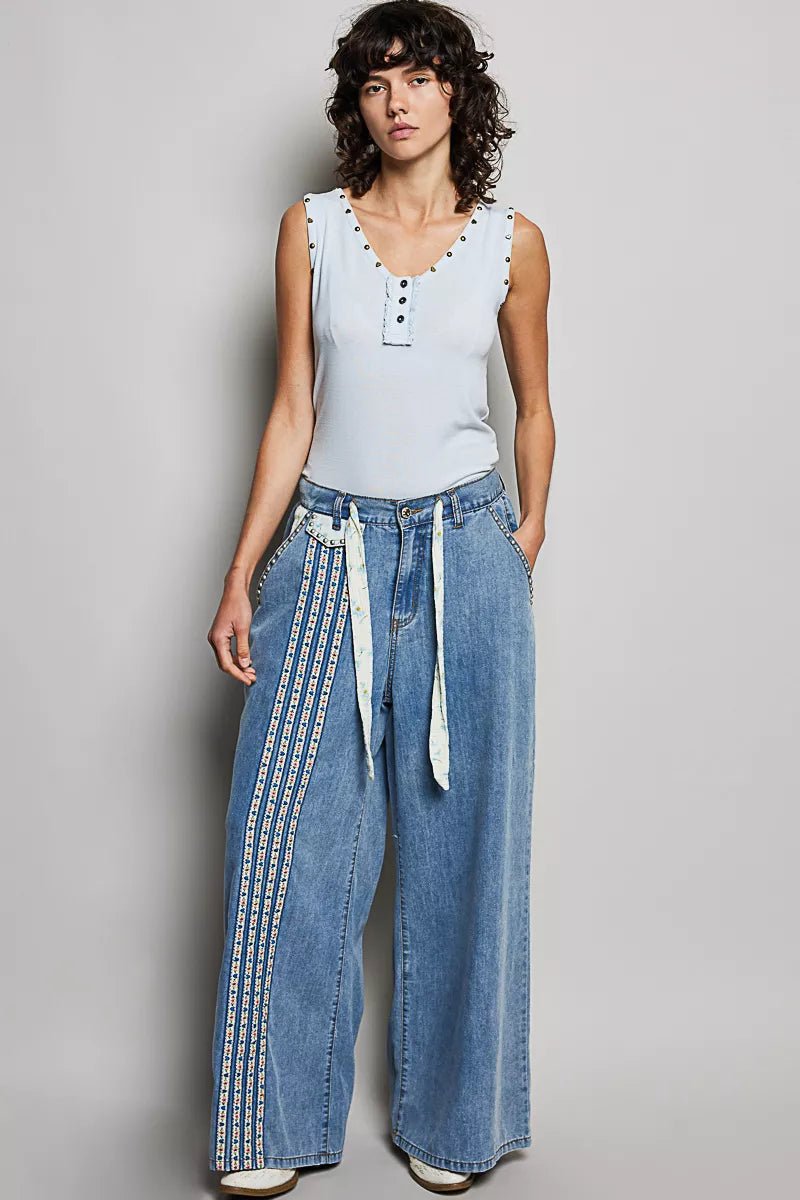 POL Studded Trim Button - Front Ruffle Detail Tank - Bitsy Gypsy Boutique