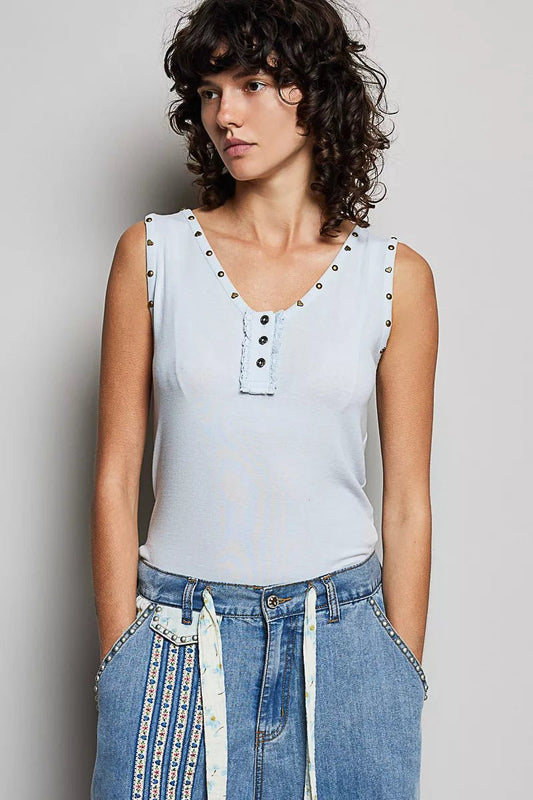 POL Studded Trim Button - Front Ruffle Detail Tank - Bitsy Gypsy Boutique