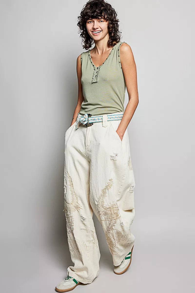 POL Studded Trim Button - Front Ruffle Detail Tank - Bitsy Gypsy Boutique