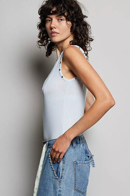 POL Studded Trim Button - Front Ruffle Detail Tank - Bitsy Gypsy Boutique