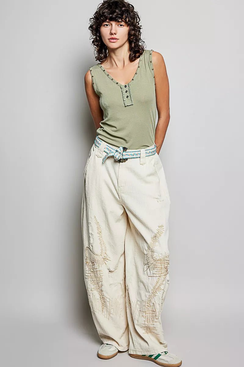 POL Studded Trim Button - Front Ruffle Detail Tank - Bitsy Gypsy Boutique