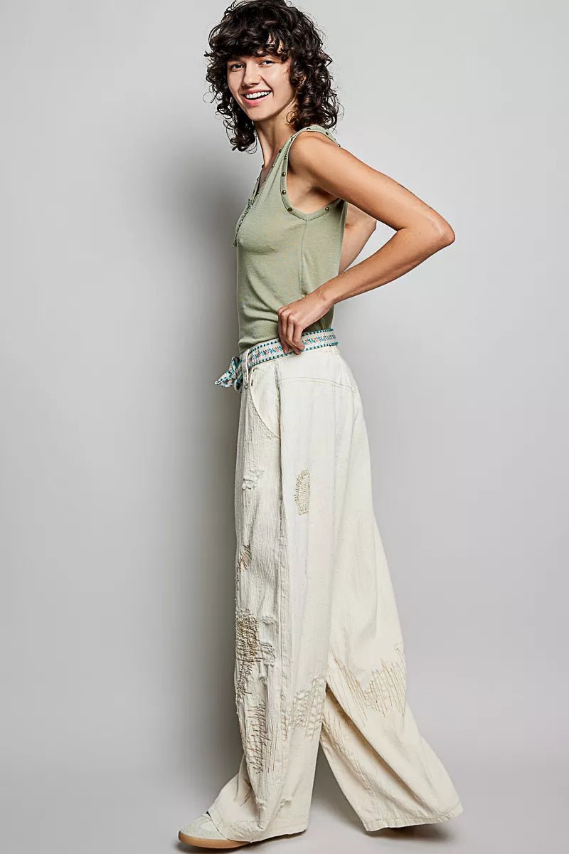 POL Studded Trim Button - Front Ruffle Detail Tank - Bitsy Gypsy Boutique