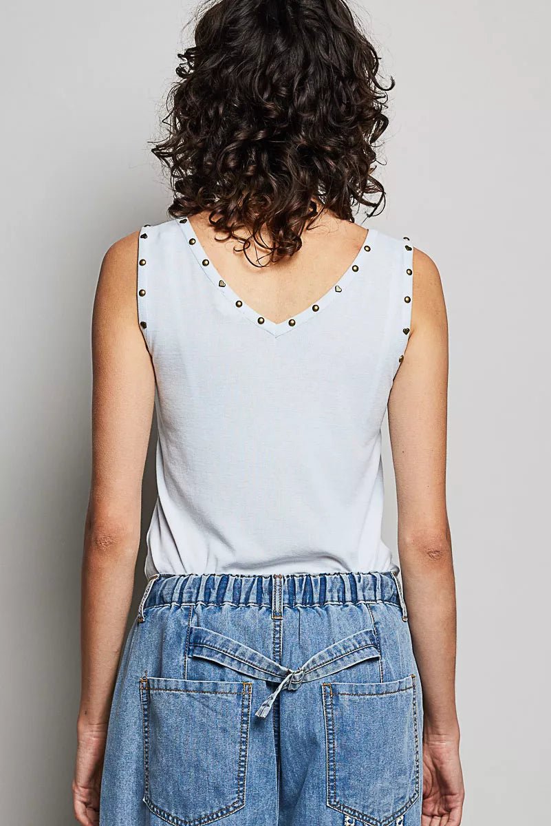 POL Studded Trim Button - Front Ruffle Detail Tank - Bitsy Gypsy Boutique