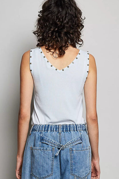 POL Studded Trim Button - Front Ruffle Detail Tank - Bitsy Gypsy Boutique