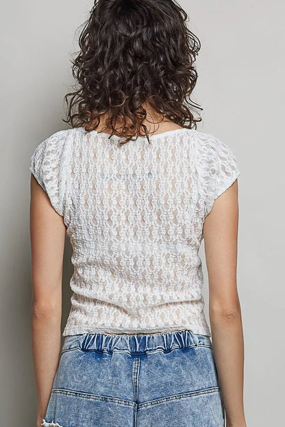 POL Sweetheart Neck Lace Short Sleeve Top - Bitsy Gypsy Boutique