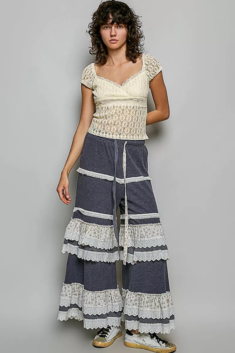 POL Sweetheart Neck Lace Short Sleeve Top - Bitsy Gypsy Boutique