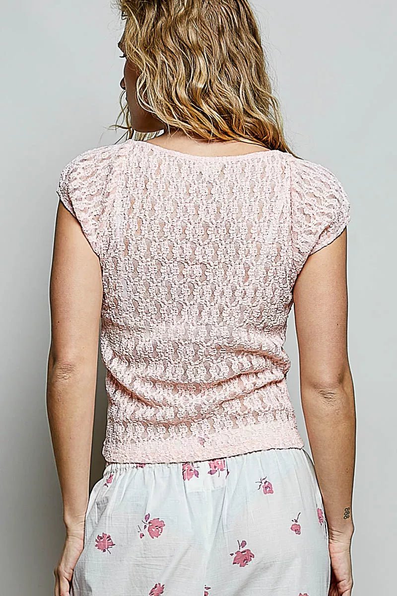 POL Sweetheart Neck Lace Short Sleeve Top - Bitsy Gypsy Boutique