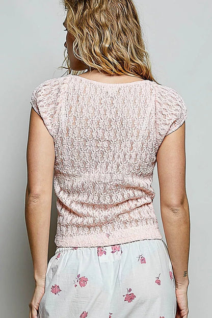 POL Sweetheart Neck Lace Short Sleeve Top - Bitsy Gypsy Boutique