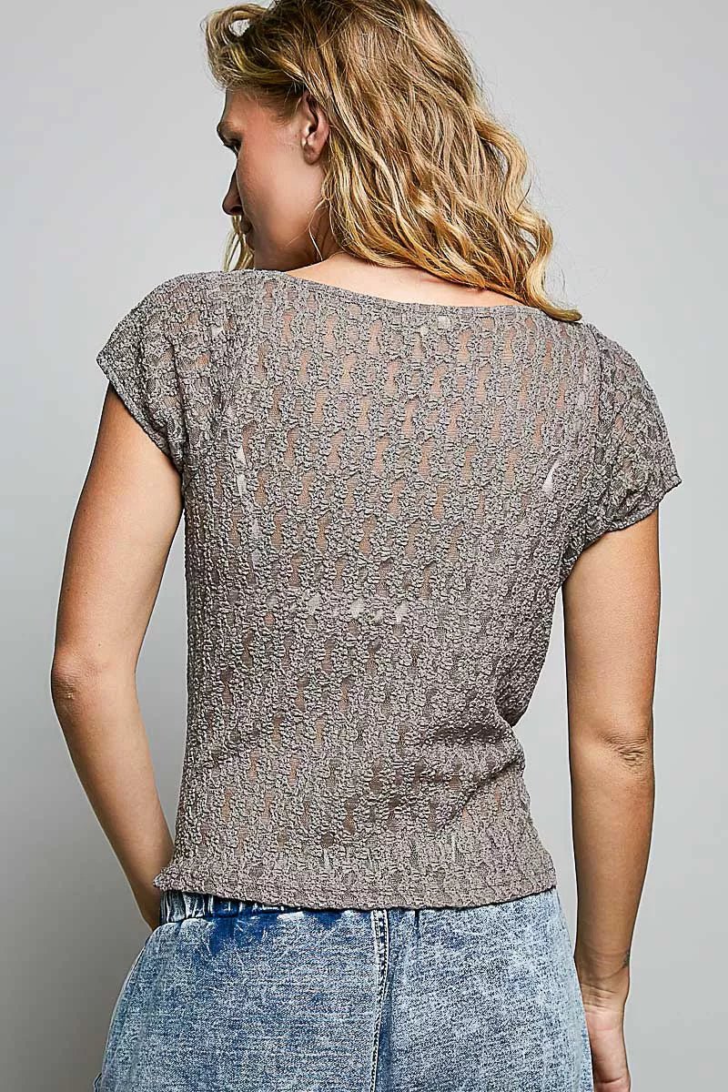 POL Sweetheart Neck Lace Short Sleeve Top - Bitsy Gypsy Boutique