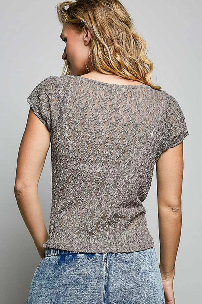 POL Sweetheart Neck Lace Short Sleeve Top - Bitsy Gypsy Boutique