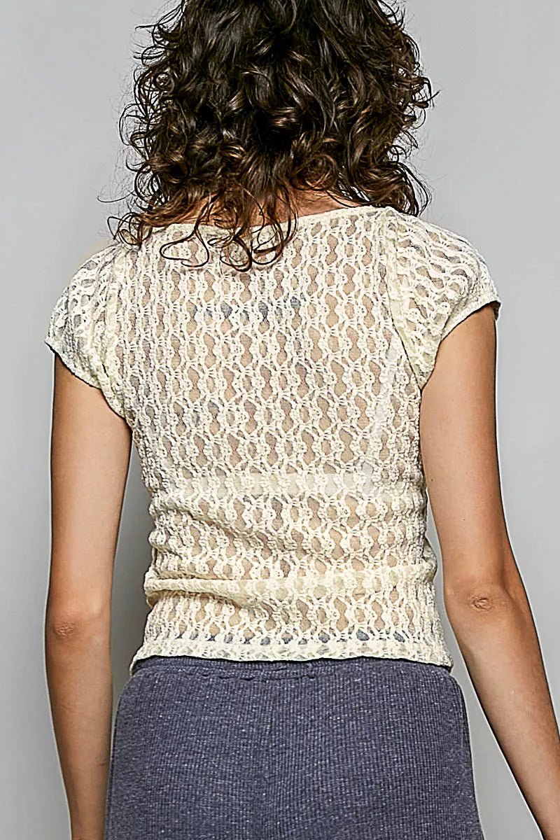 POL Sweetheart Neck Lace Short Sleeve Top - Bitsy Gypsy Boutique