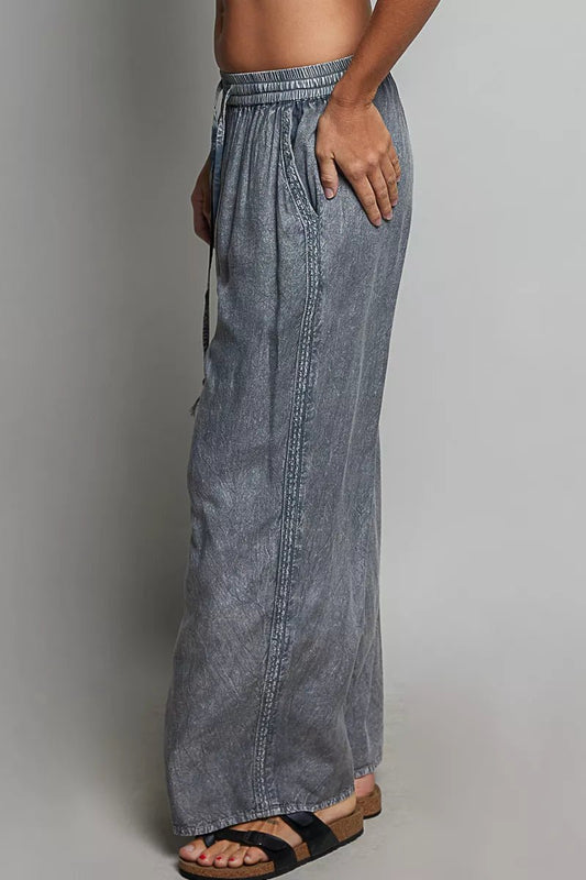 POL Tassel Drawstring Embroidered Wide Leg Woven Pants - Bitsy Gypsy Boutique