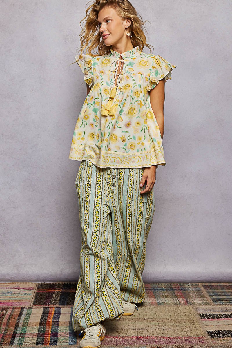 POL Tassel Tied Floral Flutter Sleeve Blouse - Bitsy Gypsy Boutique