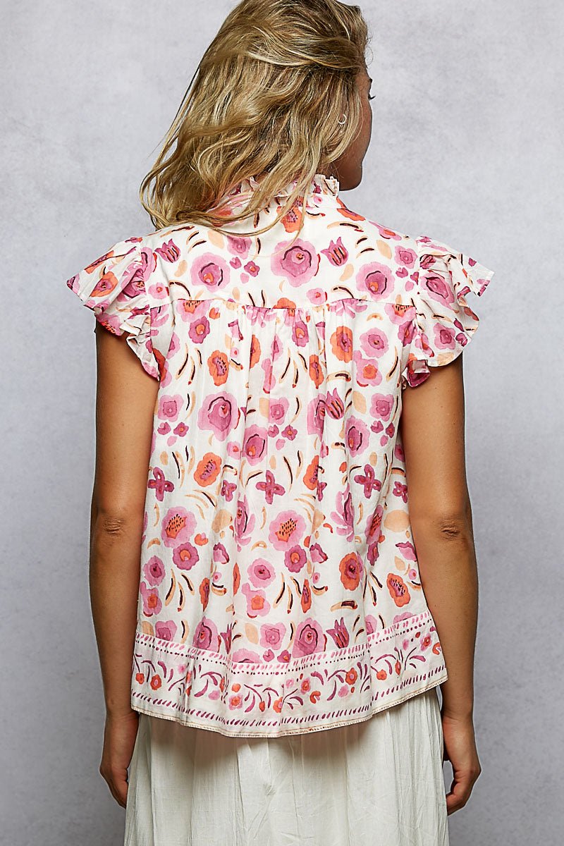 POL Tassel Tied Floral Flutter Sleeve Blouse - Bitsy Gypsy Boutique