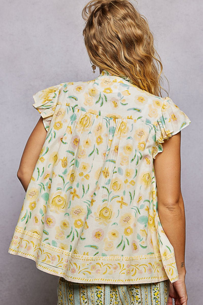 POL Tassel Tied Floral Flutter Sleeve Blouse - Bitsy Gypsy Boutique