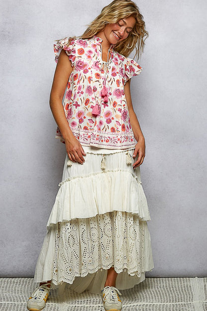 POL Tassel Tied Floral Flutter Sleeve Blouse - Bitsy Gypsy Boutique