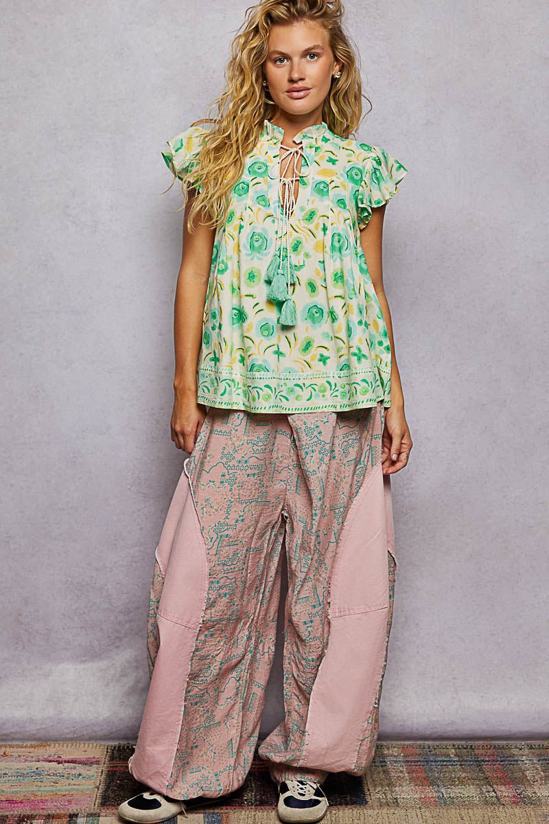 POL Tassel Tied Floral Flutter Sleeve Blouse - Bitsy Gypsy Boutique