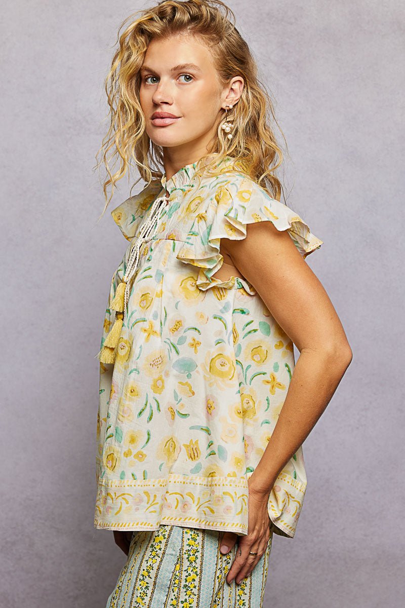 POL Tassel Tied Floral Flutter Sleeve Blouse - Bitsy Gypsy Boutique