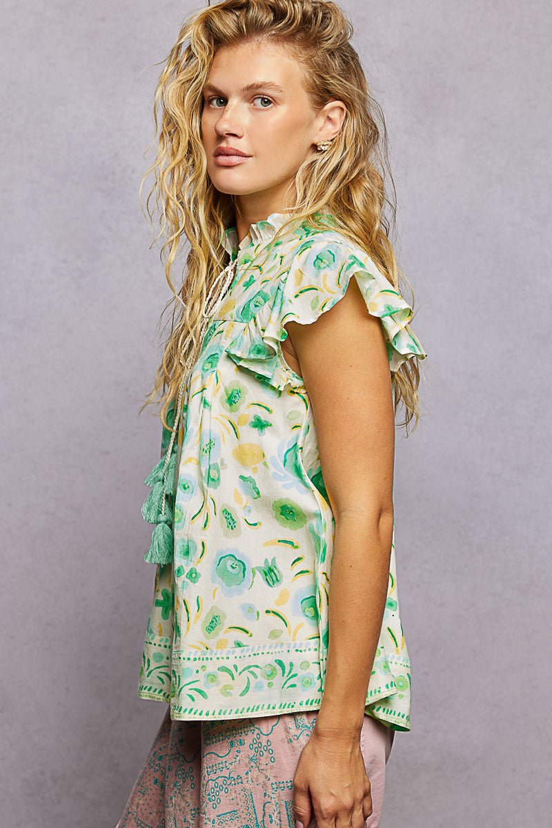 POL Tassel Tied Floral Flutter Sleeve Blouse - Bitsy Gypsy Boutique