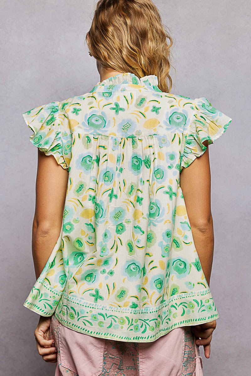 POL Tassel Tied Floral Flutter Sleeve Blouse - Bitsy Gypsy Boutique