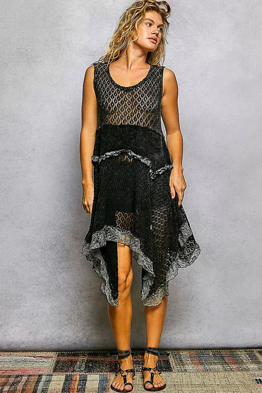POL Texture Lace Ruffled Sleeveless Dress - Bitsy Gypsy Boutique