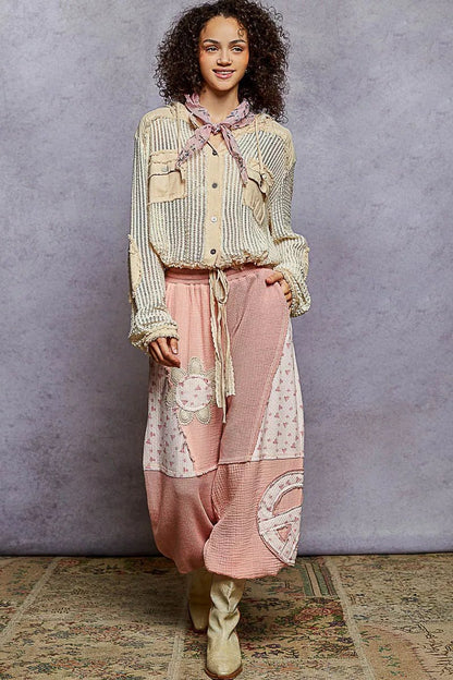 POL Texture Woven Button Down Hooded Shirt with Drawstring Hem - Bitsy Gypsy Boutique