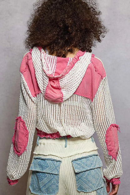 POL Texture Woven Button Down Hooded Shirt with Drawstring Hem - Bitsy Gypsy Boutique