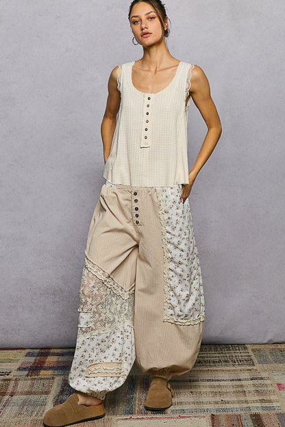 POL Textured Knit Round Neck Tank with Lace Detail - Bitsy Gypsy Boutique