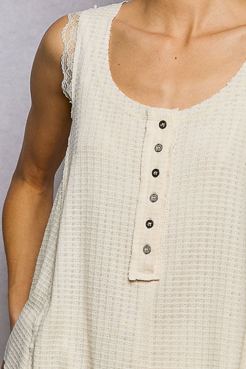 POL Textured Knit Round Neck Tank with Lace Detail - Bitsy Gypsy Boutique