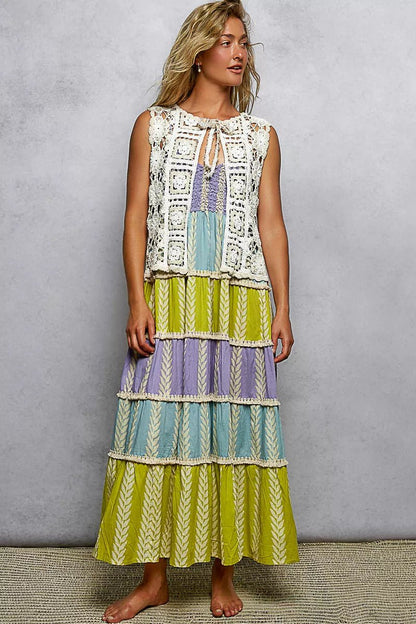 POL Tie Front Floral Pattern Crochet Vest with Scalloped Edge - Bitsy Gypsy Boutique