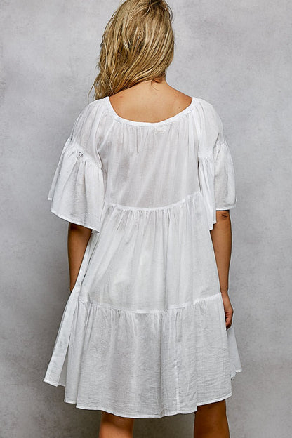 POL Tied Tassel Embroidery Half Flared Sleeve Mini Dress - Bitsy Gypsy Boutique