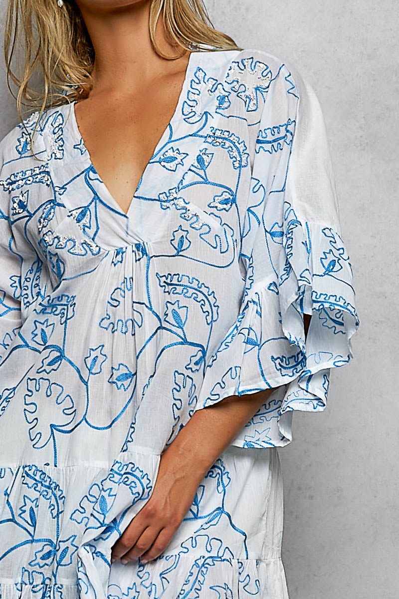 POL Tiered Ruffled Printed 3/4 Sleeve Mini Dress - Bitsy Gypsy Boutique