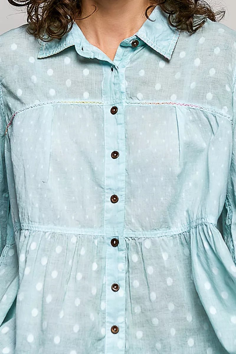 POL Tonal Dot Weave Textured Button Front Shirt - Bitsy Gypsy Boutique
